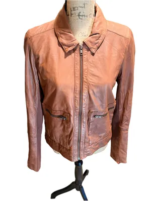 Hinge Zip Pocket Leather Jacket Brown Size 1 (19” PTP oversized) NWT thumbnail 3