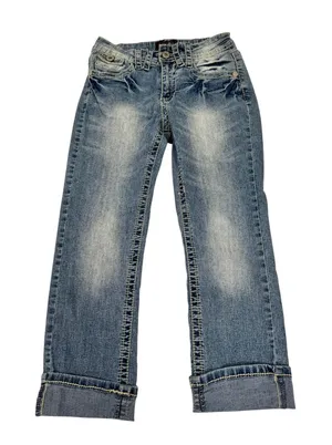 Angels Y2K Capri Jeans Size 6 26x22.5 Light Wash Embroidered Flap‎ Pocket Denim thumbnail 1