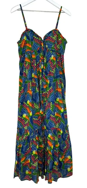 NWT Farm Rio Tropical Print Midi Dress Ruffle Bust Spaghetti Strap Size Small thumbnail 1