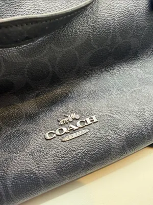 Coach Black Meadow Shoulder Bag in Signature Canvas Dual Straps Brown Interior thumbnail 5
