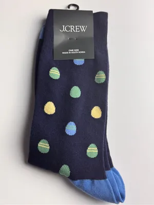 J. Crew Navy Dress Socks with Multicolor Polka Egg Dots Graphic Socks thumbnail 8