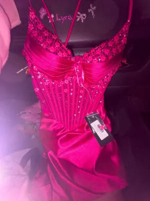Hot pink bella divine beaded dress thumbnail 1