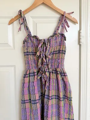 Anthropologie Damson Madder Hettie Seersucker Midi Dress Size 6 Plaid Purple thumbnail 4