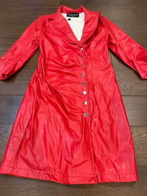 Fashion Emoji Red Button-Front Faux Leather Dress/Coat Medium - C27-107 thumbnail 4