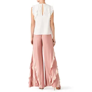 Alexis Julless Pants Rose Pink Wide Leg Ruffle High Waisted Trousers XS thumbnail 2