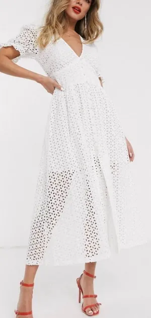 BARDOT Eyelet Puff Sleeve Midi Dress thumbnail 1