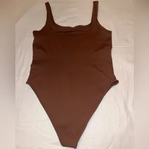 OQQ Ribbed Brown Bodysuit XXL | Square Neck Thong Snap Closure‎ thumbnail 6