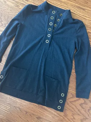 Soft Surroundings Lakshmi Tunic Pullover Navy Size Medium Athleisure Sweatshirt thumbnail 3
