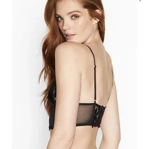 Victoria's Secret Unlined Floral Embroidered Longline Bralette Black Size M NWT thumbnail 2