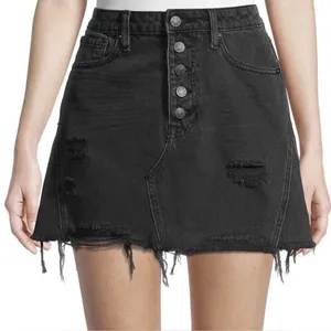 We The Free Black Button Fly Mini Skirt Jean Skirt Size 27 Distressed Casual thumbnail 2