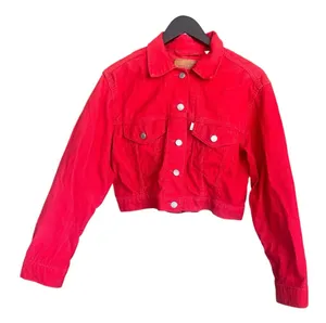 LEVI’S PREMIUM Red Corduroy Cropped Trucker Jacket - Medium White Tab thumbnail 1