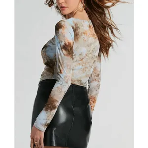 Windsor Getting Attention Abstract Print Mesh Crop Top Tie Front Medium thumbnail 3