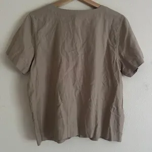 Christopher & Banks Linen Blend Blouse M Taupe Button Front Coastal Minimalist thumbnail 5