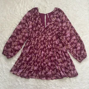 Free People Dress Keep You Mini Long Sleeve Cotton Floral Berry Combo Sz L thumbnail 4