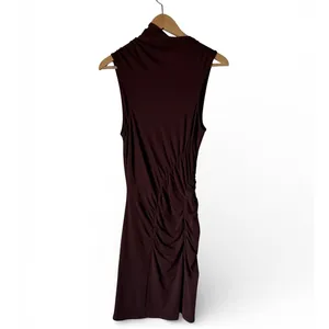Anthropologie Brown Ruched Mock-Neck Knit Asymmetrical Dress Women's Small NWT thumbnail 4