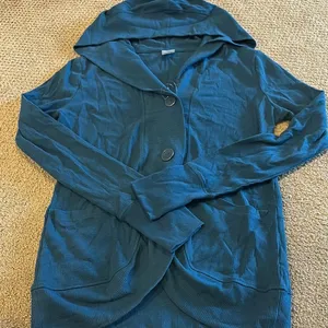 Jockey Women’s Teal Waffle Hooded Long Cardigan with Pockets - Size L thumbnail 1
