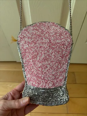 Made in India Beaded Pink and Silver Strawberry Milkshake Crossbody Bag thumbnail 4