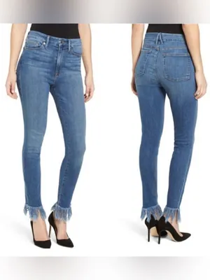 Good American Good Waist Frayed Hem Jeans Blue Size 8 thumbnail 2