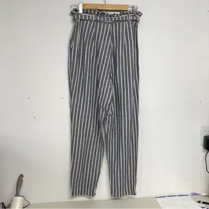 Urban Outfitters Grey & White Striped Paperbag Waist Casual Pants Women 6 Belted thumbnail 7