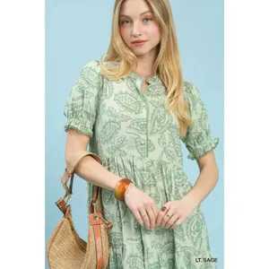 Umgee Paisley Print Tiered Midi Dress - Sage - Medium thumbnail 5