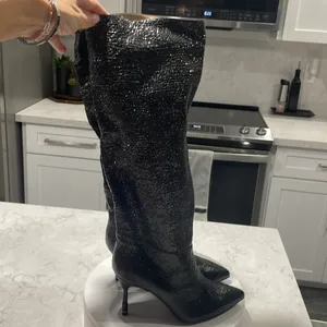 New! All Saints Women's‎ Nori Shimmer Knee High Boots Leather Black Sz 7 $429 thumbnail 6