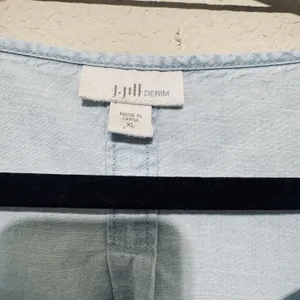 J. Jill Womens Denim Shirt sz‎ XL Chambray Tencel Lyocell Short Sleeve Top thumbnail 4
