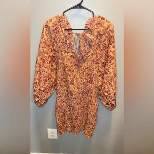 Free People NEW Smock It To Me Floral Puffed Sleeve Smocked Mini‎ Dress Size XL thumbnail 3
