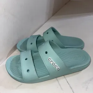 Crocs Classic Two-Strap Slide Sandals Aqua Blue Jibbitz Attached Women's 9 thumbnail 4