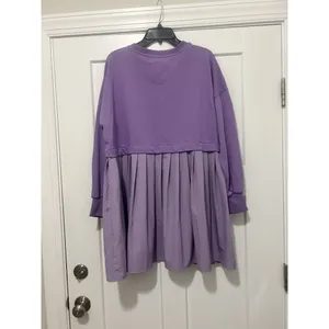 Women Purple Oversized Sweatshirt Dress Solid Long Sleeve Crewneck Size Medium thumbnail 5