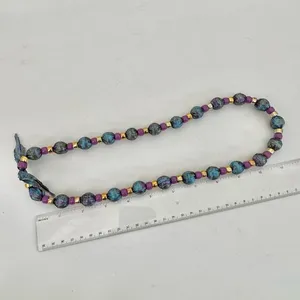 Blue purple and gold ribbon beaded necklace thumbnail 7
