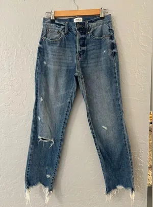 Pistola Dark Blue Frayed Straight Leg Jeans thumbnail 1