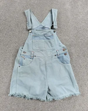 No Excuses Womens Overalls Cut Off Shorts S Blue Light‎ Wash Denim thumbnail 1