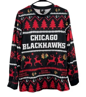 NFL Team Apparel Chicago‎ Blackhawks Long Sleeve Ugly Christmas Sweater Size S thumbnail 1