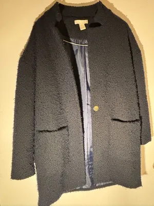 Hennes & Mauritz Women's Dark Navy black Textured Coat.Size-4 .Thigh length.Fancy golden Button thumbnail 1