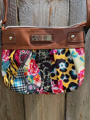 Lilly bloom Colorful Patchwork Crossbody Bag with Brown Trim thumbnail 2