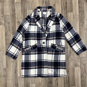 Melloday Blue Plaid Wool Blend Open Front Notch Lapel Coat XL NWOT thumbnail 2