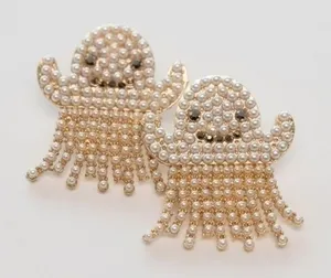 Pearl Ghost Halloween Earrings‎ New Gold thumbnail 1