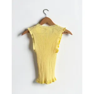 Hem &‎ Thread Womens Yellow Ribbed Ruffle Knit Tank Top Sleeveless Crew Neck M thumbnail 2