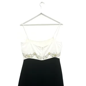 Badgley Mischka Formal Gown 10 Black White Beaded Silk Pearl High Low Maxi thumbnail 6