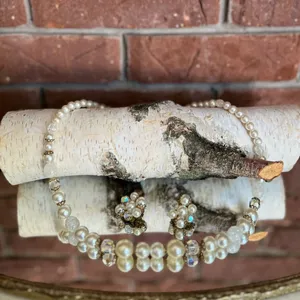Vintage Beaded Costume Jewlery Clip On Earrings & Necklace Set thumbnail 4