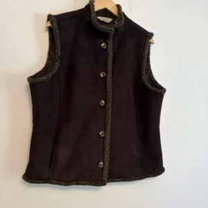 LL Bean Vest XL Brown Faux Suede Sherpa Lined Button Front Penny Lane Granola thumbnail 4