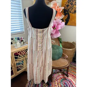 Madewell Button Back Rainbow Stripe Tiered Preppy Boho Montauk Midi Dress thumbnail 2