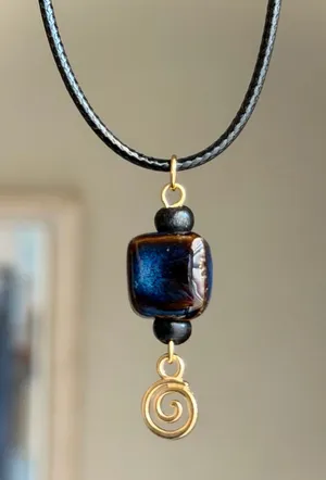 Handmade cube ceramic swirl chic boho retro vintage style necklace💙 thumbnail 1