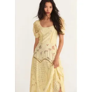 NWT‎ LoveShackFancy Nella EyeletPatchwork Maxi Dress Yellow Sz 2 $695 thumbnail 2