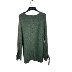 Audrey Parks Francesca’s Sweater Womens M Heathered Green Lace Up Knit Boho NWT thumbnail 5