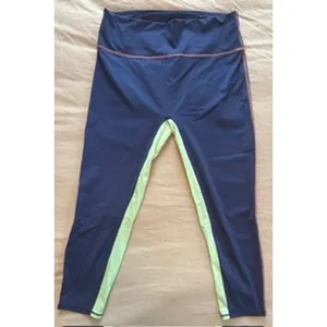 Fabletics Navy Blue Lime Green Colorblock High Waisted Leggings Back Zip Pocket thumbnail 2
