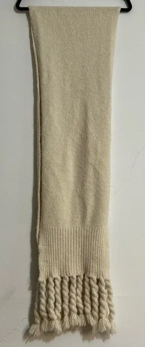 Anthropologie Braided Fringe Scarf Cream Fall Winter Cozy Chic thumbnail 1