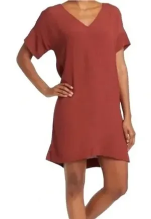 Madewell Novel Burgundy Viscose‎ Blend V Neck Short Sleeve Casual Dress XS thumbnail 1