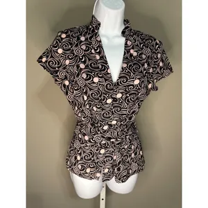 Millenium Black Pink Swirl Blouse Top Short Sleeve S Retro Indie‎ Twee Y2K 90's thumbnail 2