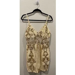 PRETTYLITTLETHING Gold Sheer Strappy Sequin Bodycon Dress thumbnail 4